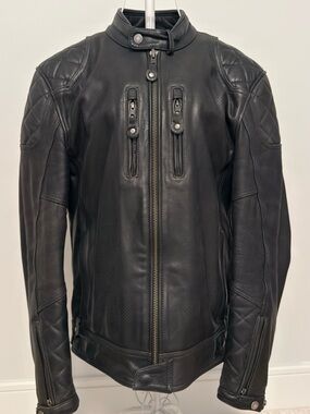 Men's Black Leather Motorcycle Jacket Merlin Cambrian